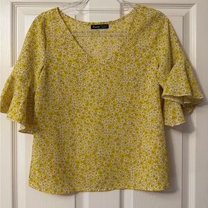 Sason Yellow Daisy Floral Blouse Size S